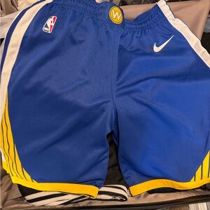 Nike Blue and Yellow Men Basketball ,Warriors Shorts with Swoosh & NBA Patch